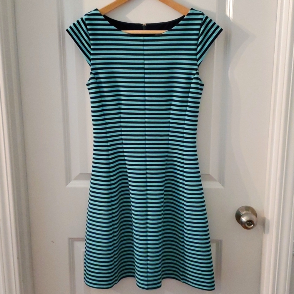 Lilly Pulitzer Briella Fit and Flare Dress Navy and Turquoise Striped